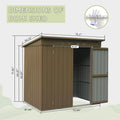 Outdoor Storage Shed 6X4 Ft, Metal Tool Sheds Storage House With Lockable Double Door, Large Bike Shed Waterproof For Garden, Backyard, Lawn Brown Metal