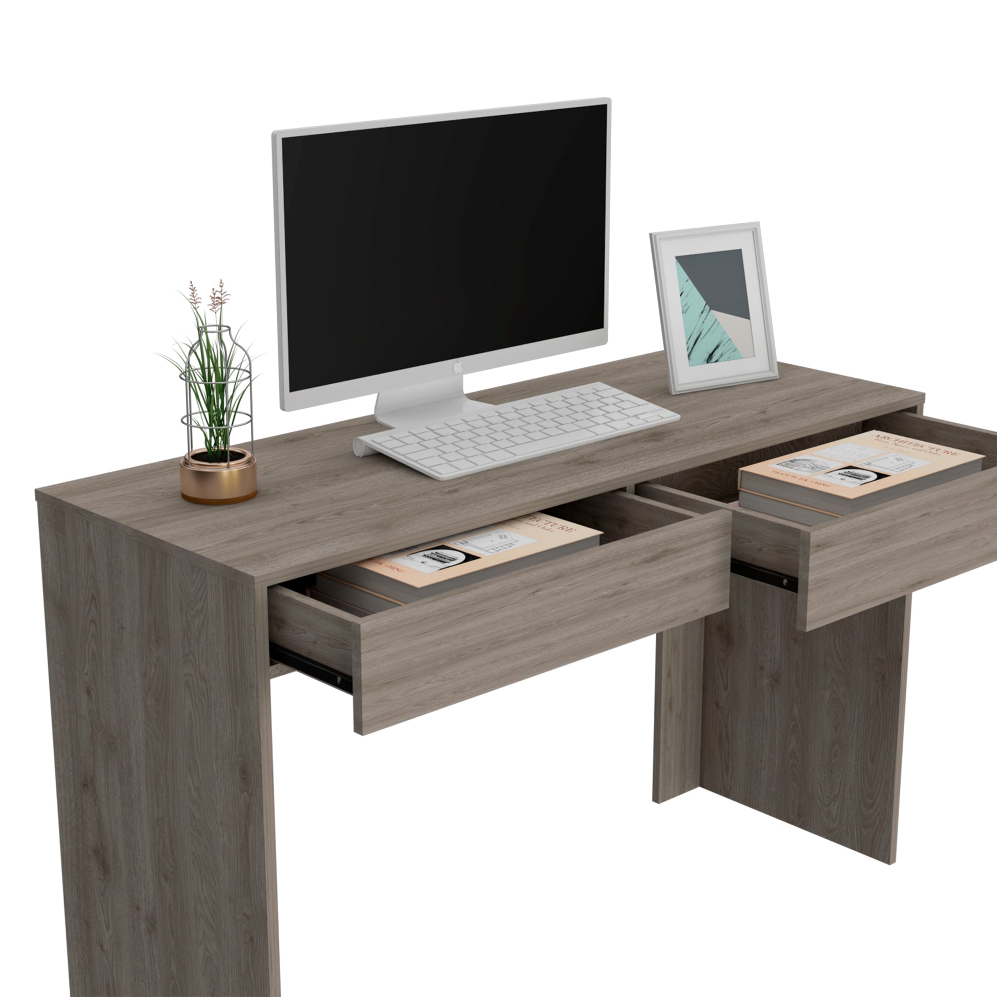 Tampa Computer Desk With 2 Drawers Beige Computer Desk Office Industrial Pine Bookcase Desk Rectangular Particle Board Engineered Wood