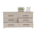 Hms 6 Drawer Double Dresser, Four Legs, Superior Top, Six Drawers Light Gray Gray Bedroom Modern Particle Board Particle Board