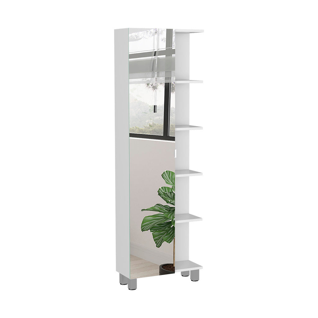 Urano Mirror Linen Cabinet, Four Interior Shelves, Five External Shelves White White 1 5 Freestanding Modern Particle Board Particle Board