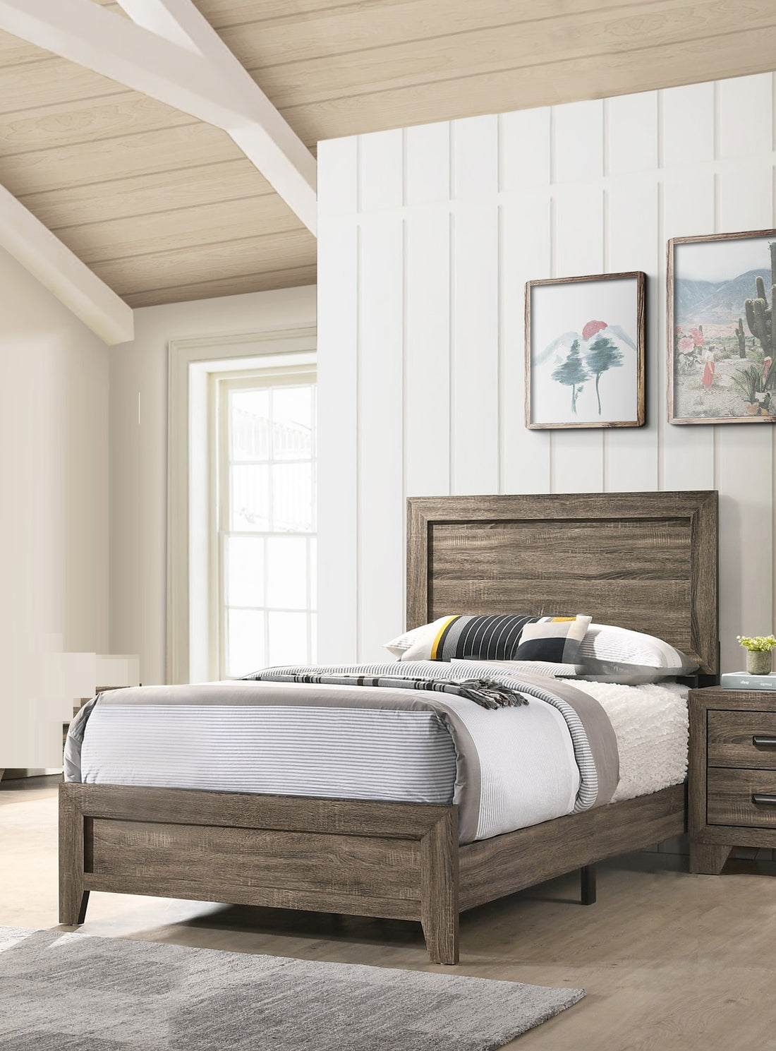 Grey Finish Fabric 1Pc Twin Size Panel Bed Beautiful Wooden Bedroom Furniture Contemporary Style Box Spring Required Twin Grey Bed Frame Wood