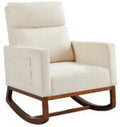 Mid Century Modern Accent Chair With Wood Frame, Upholstered Living Room Chairs With Waist Cushion, Reading Armchair For Bedroom Sunroom Grey White Linen