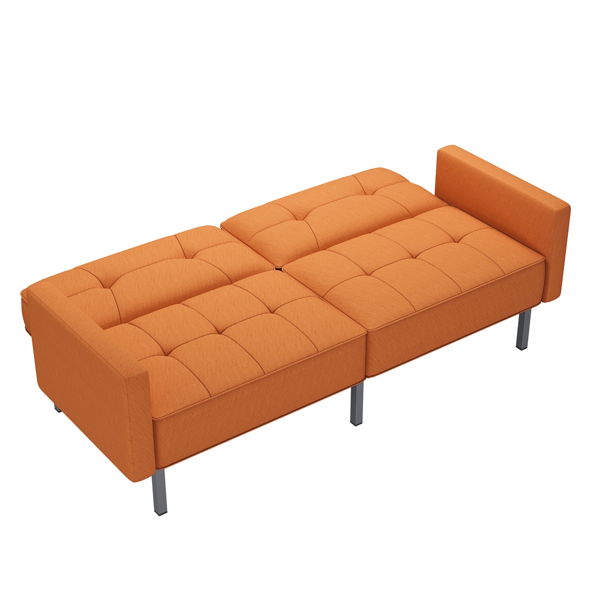 Orisfur. Linen Upholstered Modern Convertible Folding Futon Sofa Bed For Compact Living Space, Apartment, Dorm Orange Foam Linen