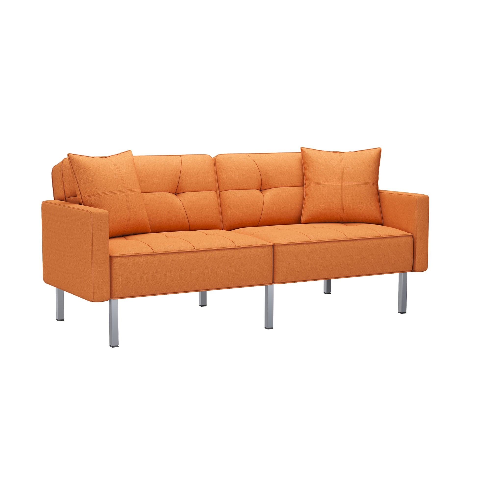 Orisfur. Linen Upholstered Modern Convertible Folding Futon Sofa Bed For Compact Living Space, Apartment, Dorm Orange Foam Linen