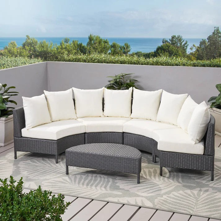 Pt Limon 5Pcs Sofa Set Yes Grey White Garden & Outdoor Sofa Seating Groups Pe Rattan Iron Waterproof Fabric