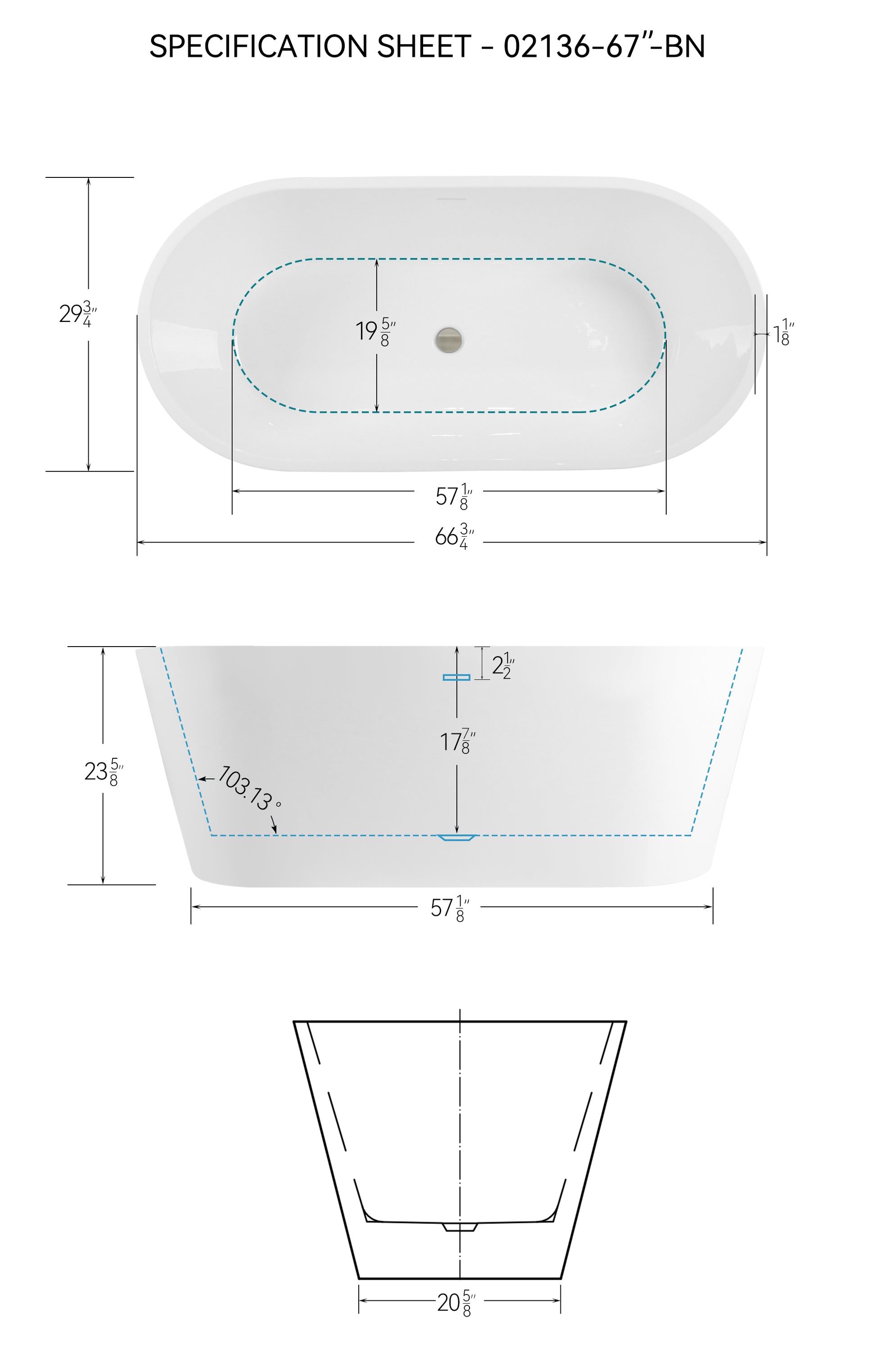 67'' Acrylic Freestanding Bathtub, Modern & Contemporary Design Soaking Tub With Brushed Nickel Pop Up Drain And Minimalist Design Overflow, 02136 Bn Glossy White Oval Bathroom Freestanding Tubs Polished 61 69 In Contemporary Soaking Center Acrylic