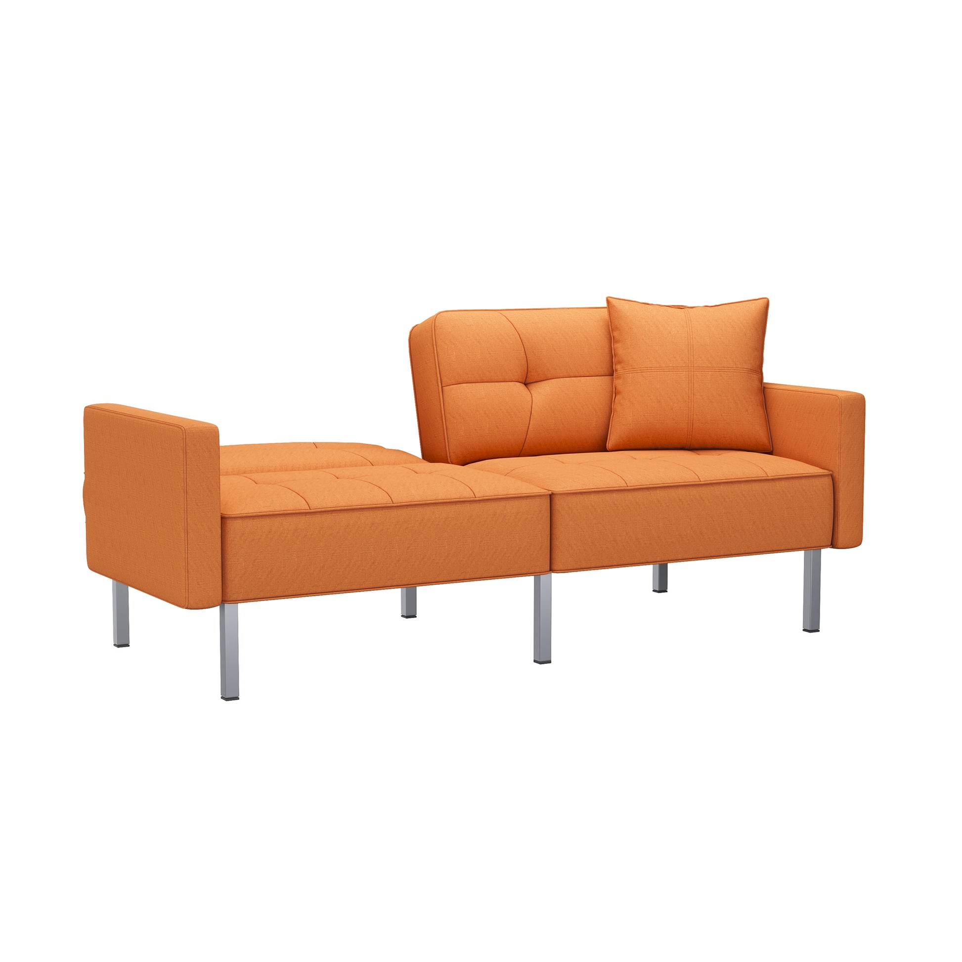 Orisfur. Linen Upholstered Modern Convertible Folding Futon Sofa Bed For Compact Living Space, Apartment, Dorm Orange Foam Linen