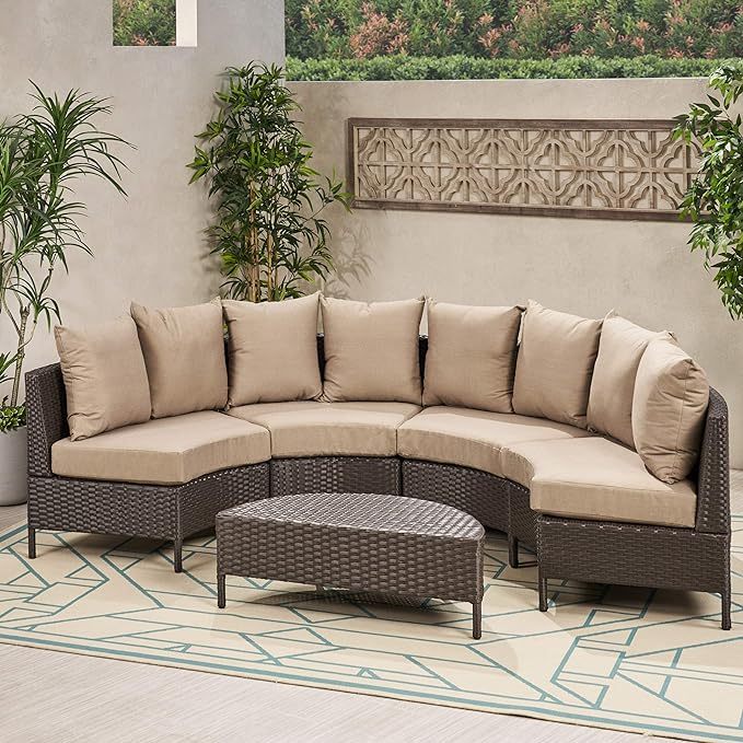 Pt Limon 5Pcs Sofa Set Yes Brown Beige Garden & Outdoor Sofa Seating Groups Pe Rattan Iron Waterproof Fabric