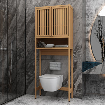 Toilet Storage Rack, Independent Bathroom, Laundry Room, Space Saving, Natural Color Neutral Bamboo