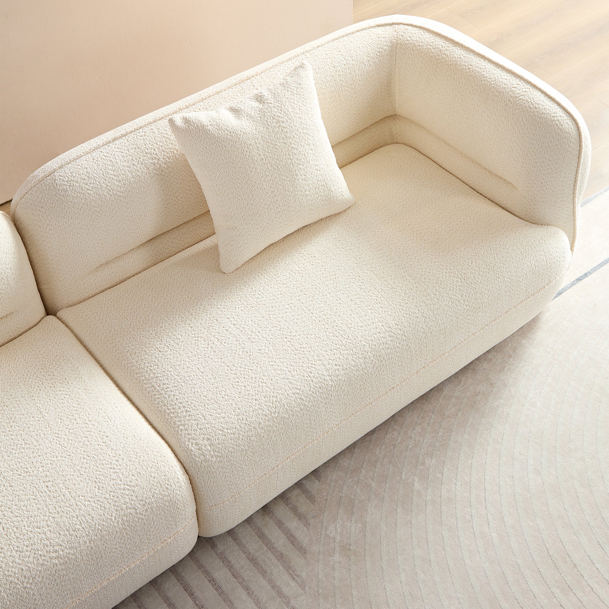 White Sectional Sofa, Durable Fabric, Solid Wood Frame, High Density Sponge Filler White Bathroom Medium Soft Fabric 3 Seat