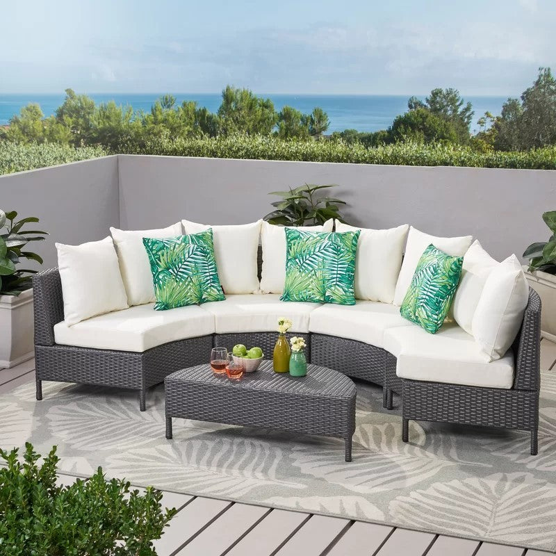 Pt Limon 5Pcs Sofa Set Yes Grey White Garden & Outdoor Sofa Seating Groups Pe Rattan Iron Waterproof Fabric