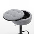 Round Storage Bar Stool Set Of 2, Grey Linen Height Adjustable Barstool, 360 Counter Height Swivel Stool, Armless Bar Chair With Metal Frame For Kitchen Counter Dining Living Room Grey Set Of 2 Foam Linen