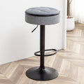 Round Storage Bar Stool Set Of 2, Grey Linen Height Adjustable Barstool, 360 Counter Height Swivel Stool, Armless Bar Chair With Metal Frame For Kitchen Counter Dining Living Room Grey Set Of 2 Foam Linen