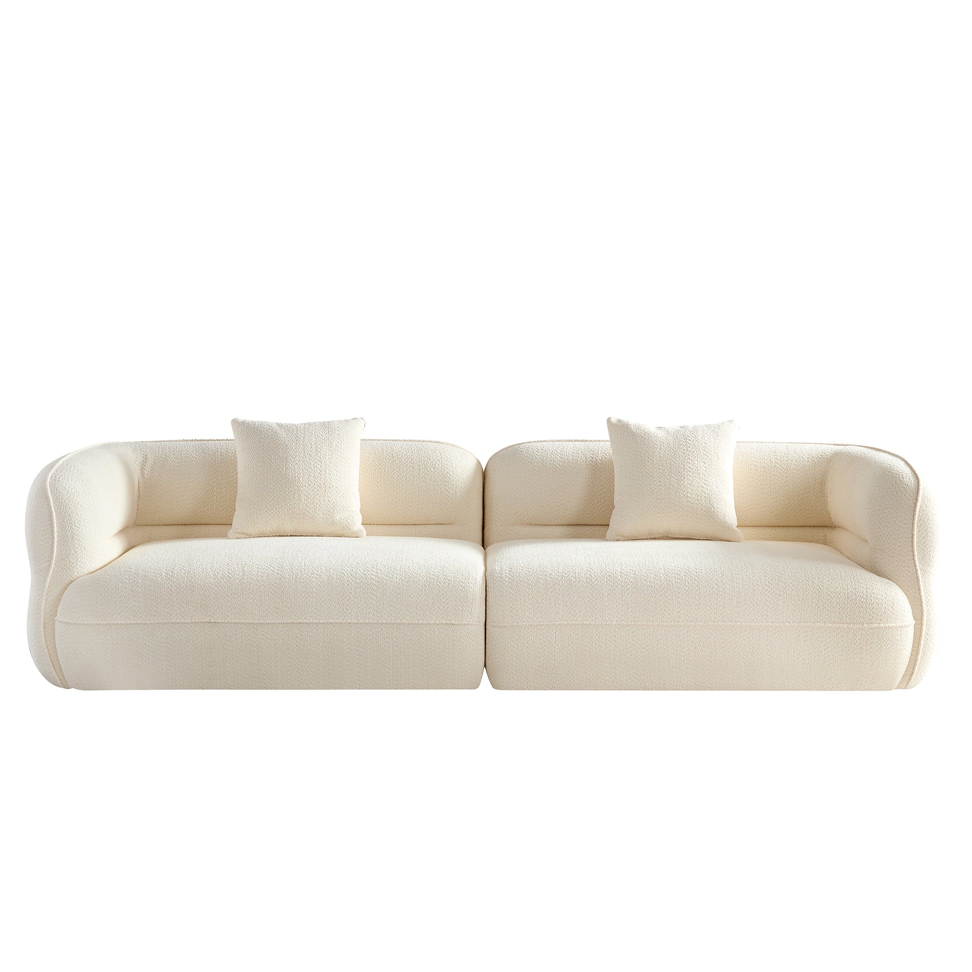 White Sectional Sofa, Durable Fabric, Solid Wood Frame, High Density Sponge Filler White Fabric 4 Seat