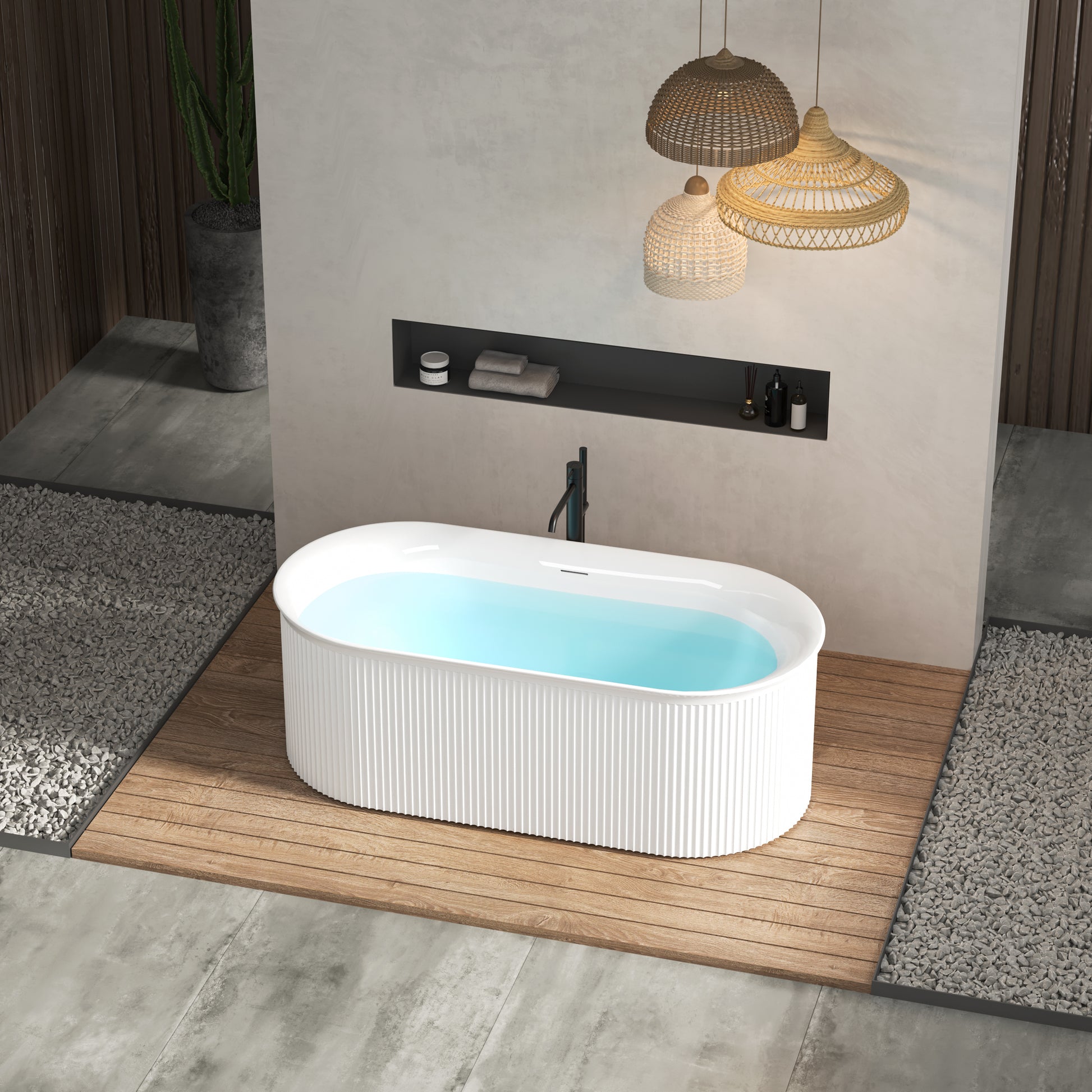 67" Acrylic Freestanding Bathtub Acrylic Soaking Tubs, Fluted Style Gloss White Freestanding Bathtub With Integrated Slotted Overflow And Brushed Nickel Toe Tap Drain, 02149 Bn Glossy White Oval Bathroom Freestanding Tubs Polished 61 69 In Contemporary