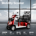 Electric Mobility Recreational Travel Scooter For Adults,Mobility Scooters For Seniors, 4 Wheel Powered Mobility Scooters Red Abs Pc