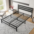 Queen Size Platform Bed Frame With Wooden Headboard, Under Bed Storage, Non Slip, Noise Free, Easy Assembly, Black Box Spring Not Required Queen Black Metal Bedroom Bed Frame Metal & Wood