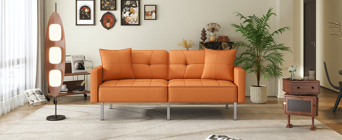 Orisfur. Linen Upholstered Modern Convertible Folding Futon Sofa Bed For Compact Living Space, Apartment, Dorm Orange Foam Linen