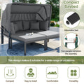 3 Piece Patio Daybed With Retractable Canopy Outdoor Metal Sectional Sofa Set Sun Lounger With Cushions For Backyard, Porch, Poolside,Grey Yes Lounge Gray Weather Resistant Frame Water Resistant Cushion Garden & Outdoor Complete Patio Sets Foam Metal