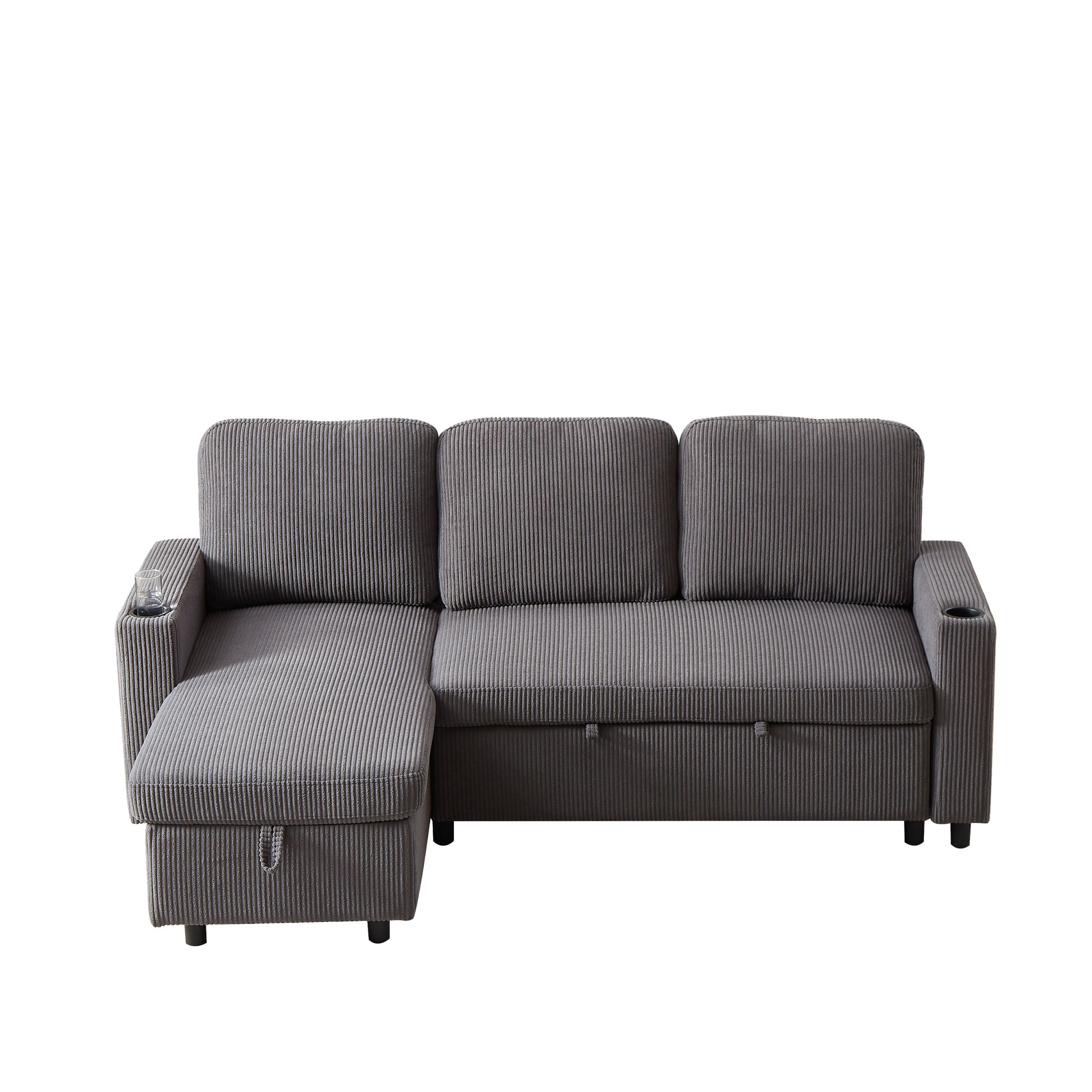 Fx78.7" Comfortable Corduroy L Shaped Combo Sofa Bed, Living Room Furniture Set For Tight Spaces, Reversible Sleeper Combo Sofa With Pullout Bed, Reversible Sofa Bed For Living Room, Office, Apartment Grey Wood Primary Living Space Foam Corduroy 3 Seat