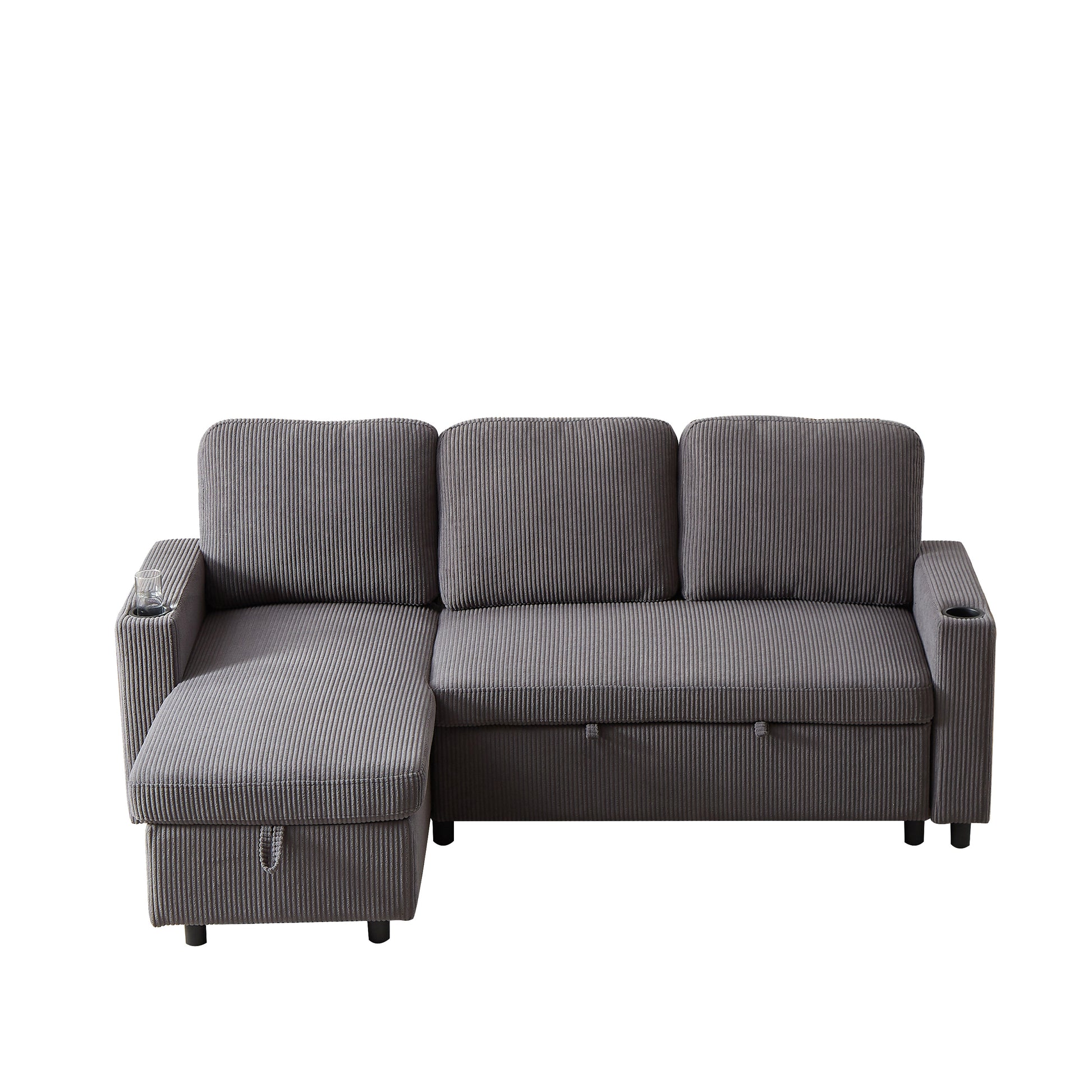Fx78.7" Comfortable Corduroy L Shaped Combo Sofa Bed, Living Room Furniture Set For Tight Spaces, Reversible Sleeper Combo Sofa With Pullout Bed, Reversible Sofa Bed For Living Room,W1926S00011 Grey Wood Primary Living Space Foam Corduroy 3 Seat