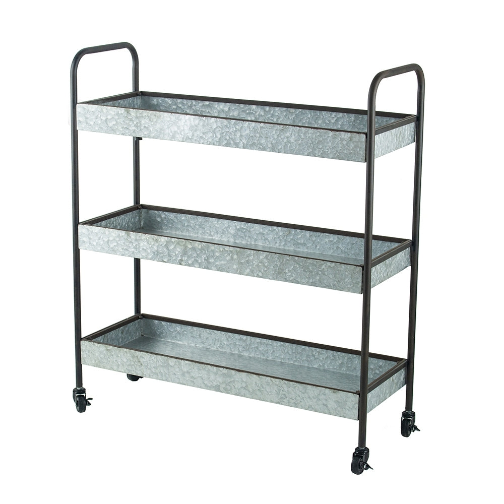 35X12.5X40" Homestead Galvanized Shelf Display 3 Tier Metallic Grey Casual,Classic,Farmhouse,Industrial,Modern Metal