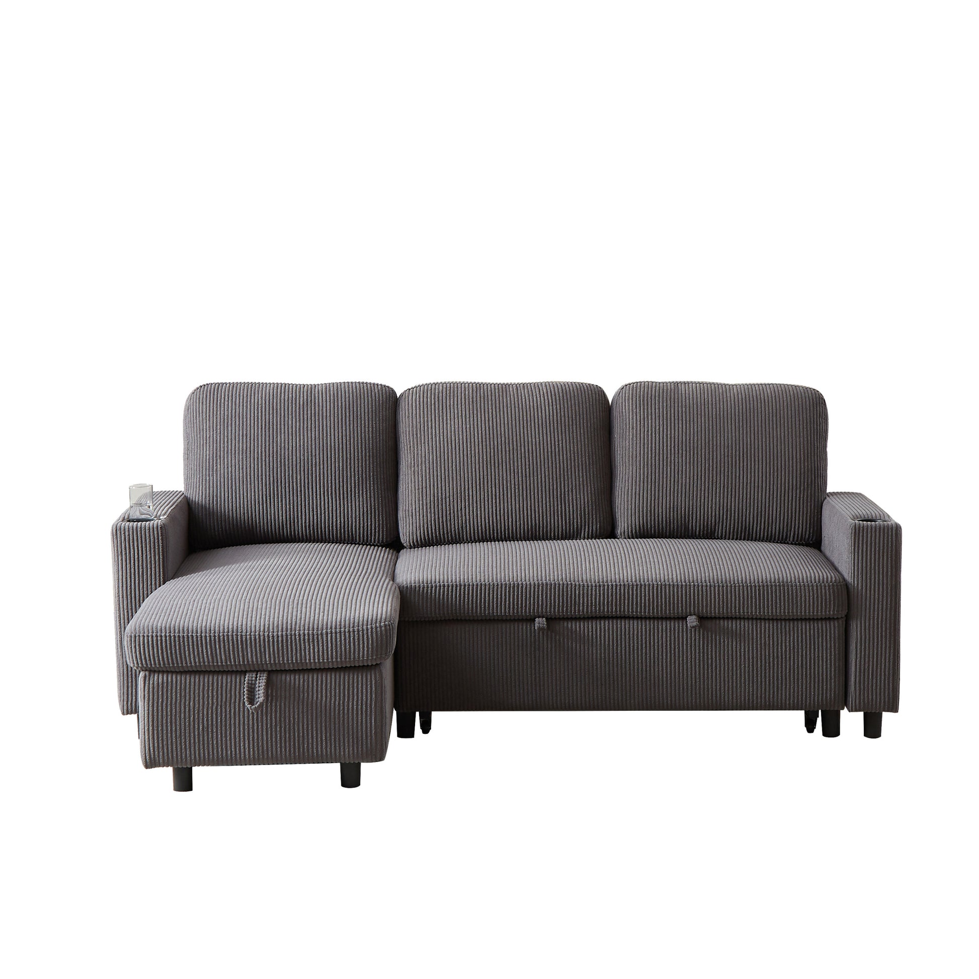 Fx78.7" Comfortable Corduroy L Shaped Combo Sofa Bed, Living Room Furniture Set For Tight Spaces, Reversible Sleeper Combo Sofa With Pullout Bed, Reversible Sofa Bed For Living Room, Office, Apartment Grey Wood Primary Living Space Foam Corduroy 3 Seat