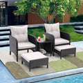 5 Piece Outdoor Patio Furniture Set,All Weather Pe Rattan Conversation Chairs With Armrest And Removable Cushions,Ottomans And Storage Coffee Table For Poolside Garden Balcony Deck Beige Yes Beige Pe Rattan Iron Waterproof Fabric