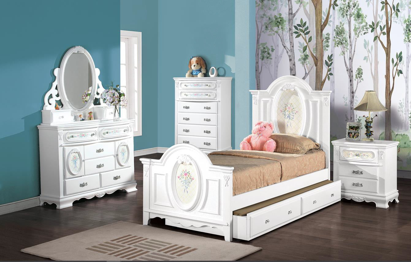 Flora Twin Bedwhite Finish Bd01645T White Wood