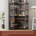 Corner Wine Rack Bar Cabinet Industrial Freestanding Floor Bar Cabinets For Liquor And Glasses Storage For Home Kitchen Walnut Black Dining Room Industrial Mdf Metal