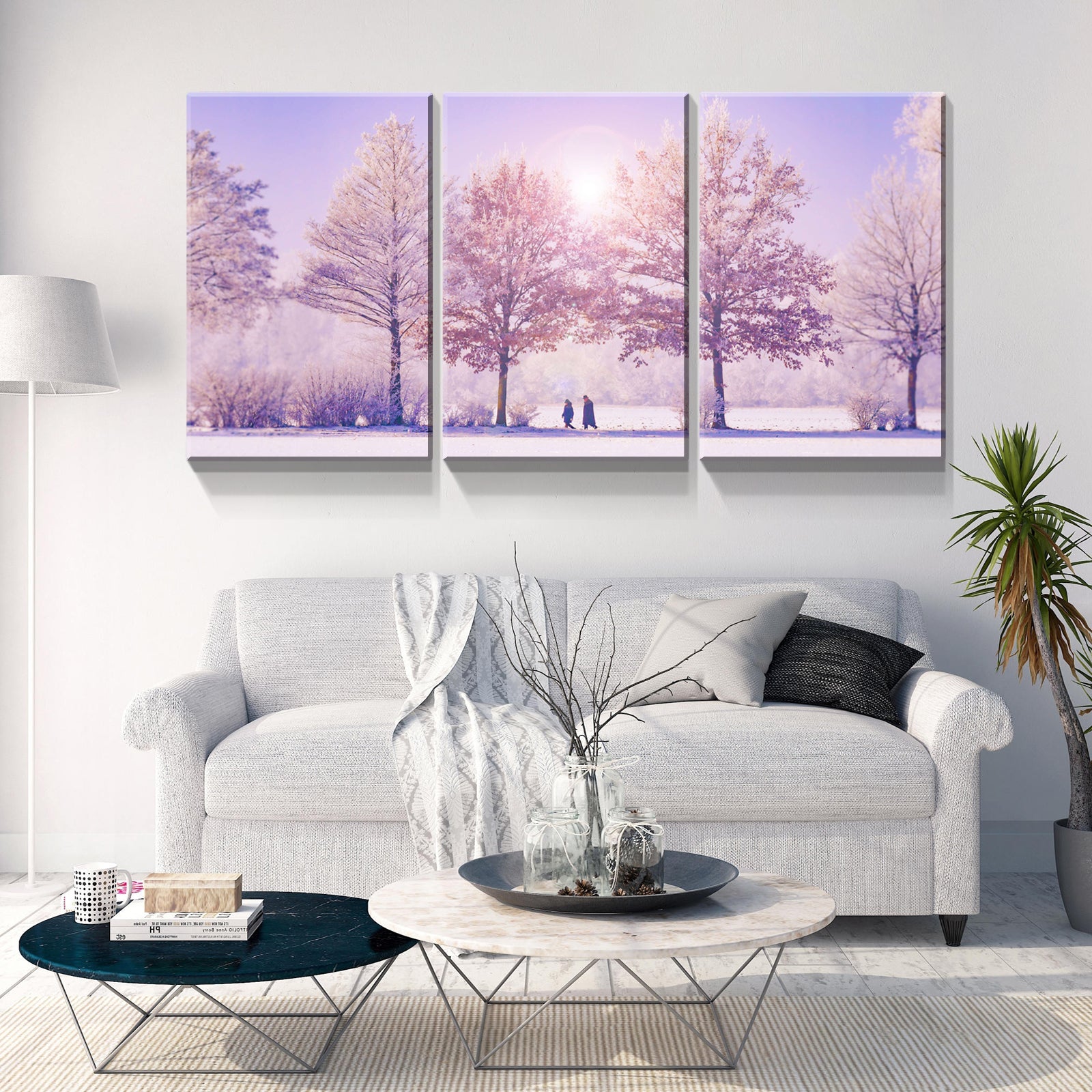 3 Panels Framed Vivid Winter Landscape Canvas Wall Art Decor,3 Pieces Mordern Canvas Decoration Painting For Office,Dining Room,Living Room, Bedroom Decor Ready To Hang Rectangle Framed Multicolor Oversized 41In Canvas Nature Scenes