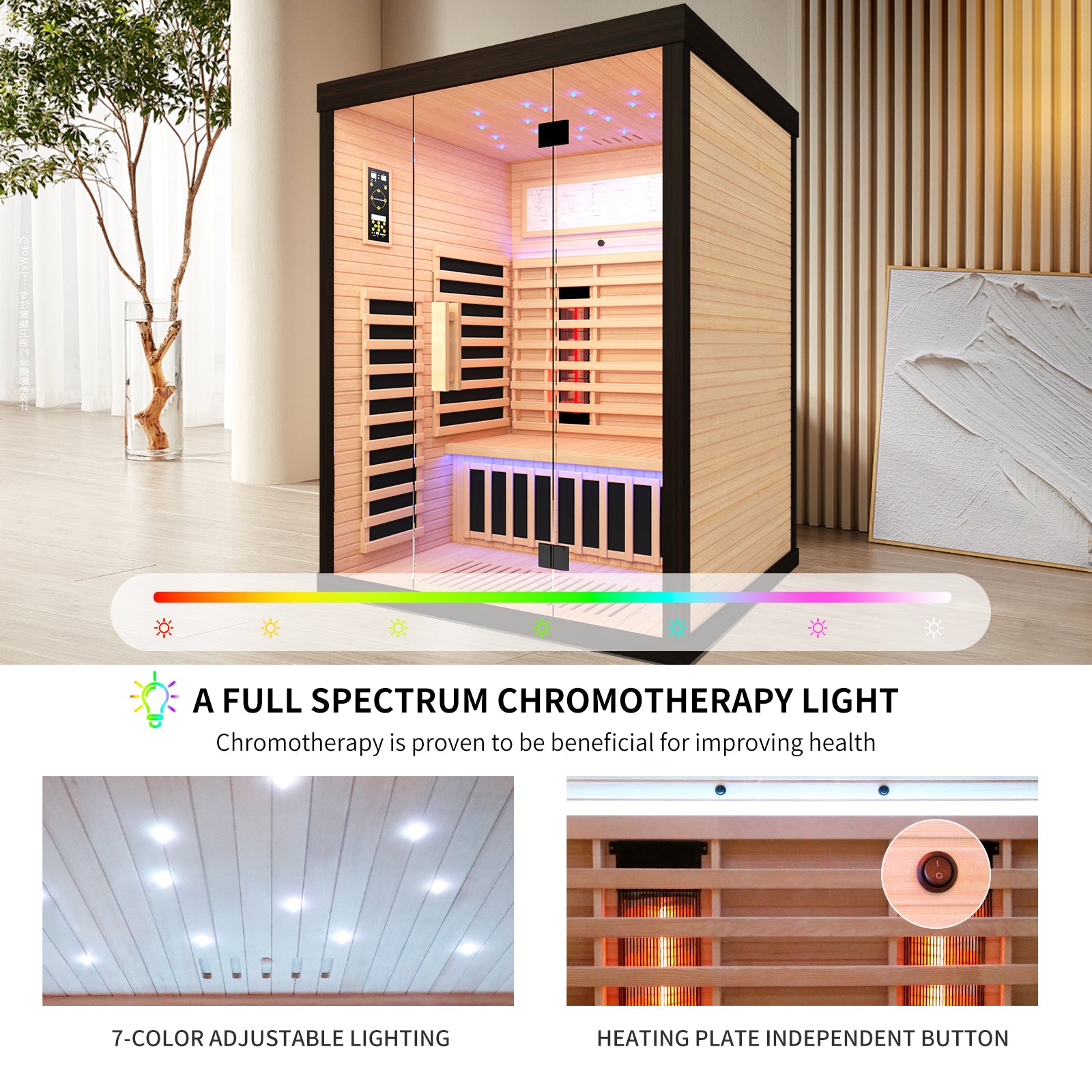 Luxury Double Sauna Room Black Natural Wood Paper Glass