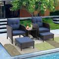 5 Piece Outdoor Patio Furniture Set,All Weather Pe Rattan Conversation Chairs With Armrest And Removable Cushions,Ottomans And Storage Coffee Table For Poolside Garden Balcony Deck Peacock Blue Yes Peacock Blue Pe Rattan Iron Waterproof Fabric