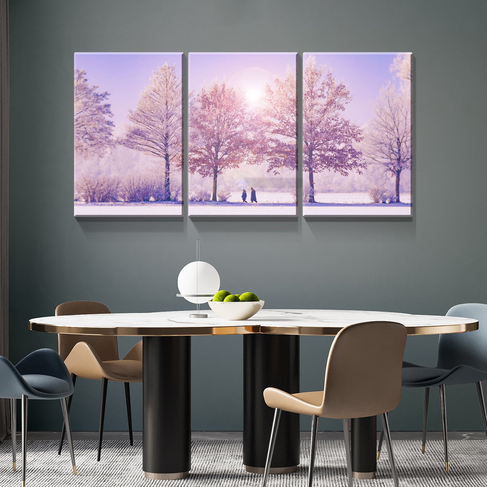 3 Panels Framed Vivid Winter Landscape Canvas Wall Art Decor,3 Pieces Mordern Canvas Decoration Painting For Office,Dining Room,Living Room, Bedroom Decor Ready To Hang Rectangle Framed Multicolor Oversized 41In Canvas Nature Scenes