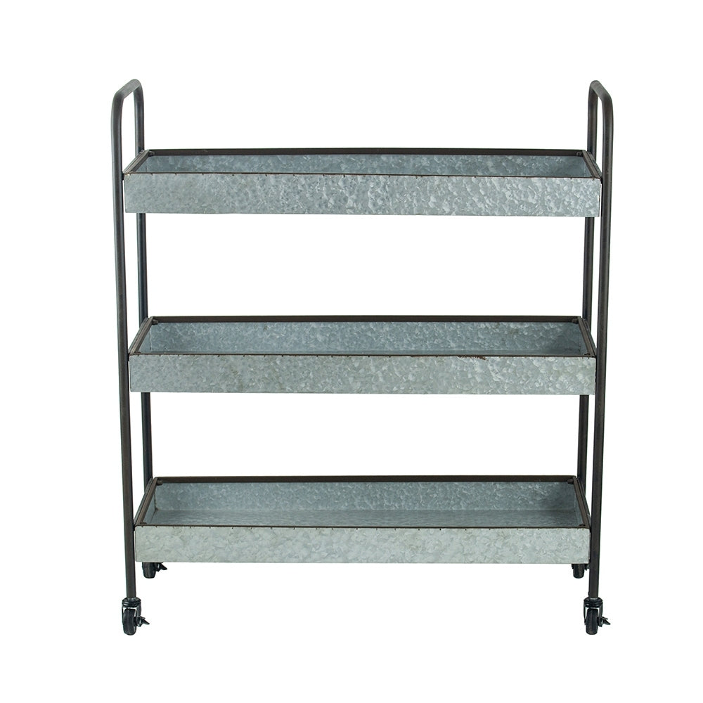 35X12.5X40" Homestead Galvanized Shelf Display 3 Tier Metallic Grey Casual,Classic,Farmhouse,Industrial,Modern Metal