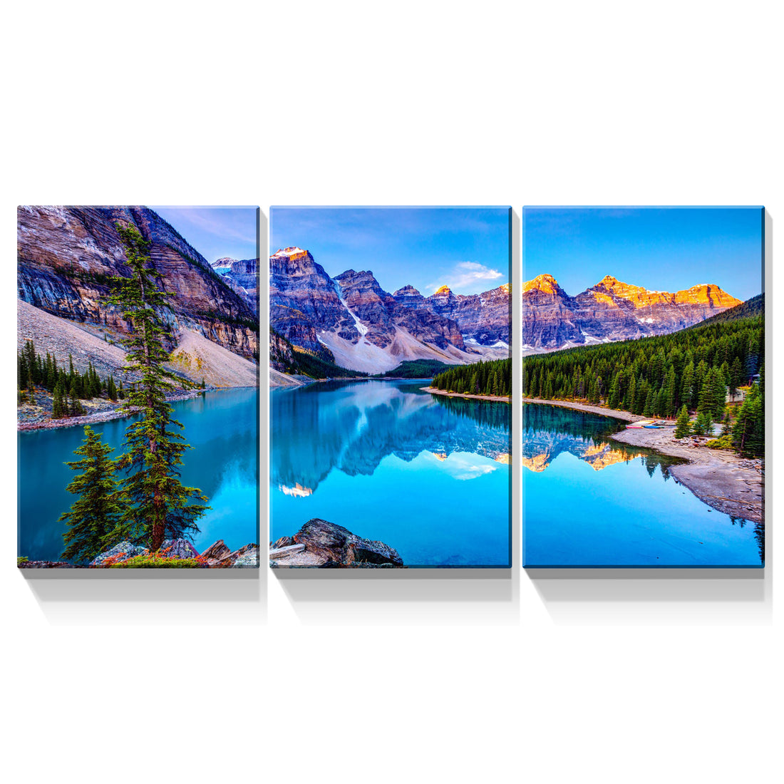 3 Panels Framed Nature Landscape Mountain & Lake Canvas Wall Art Decor,3 Pieces Mordern Canvas Decoration Painting For Office,Dining Room,Living Room, Bedroom Decor Ready To Hang Rectangle Framed Multicolor Oversized 41In Canvas Nature Scenes