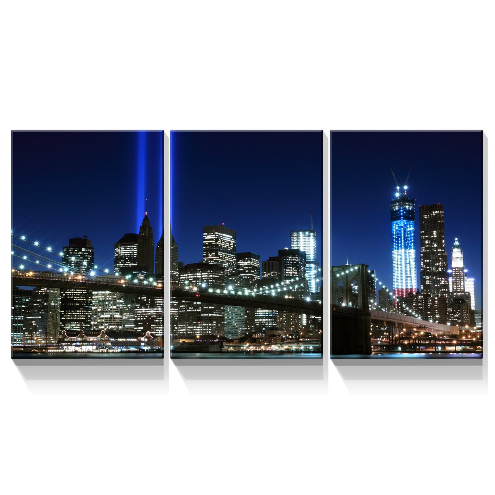 3 Panels Framed Brooklyn Bridge Night View York Canvas Wall Art Decor,3 Pieces Mordern Canvas Decoration Painting For Office,Dining Room,Living Room, Bedroom Decor Ready To Hang Rectangle Framed Multicolor Oversized 41In Canvas Nature Scenes