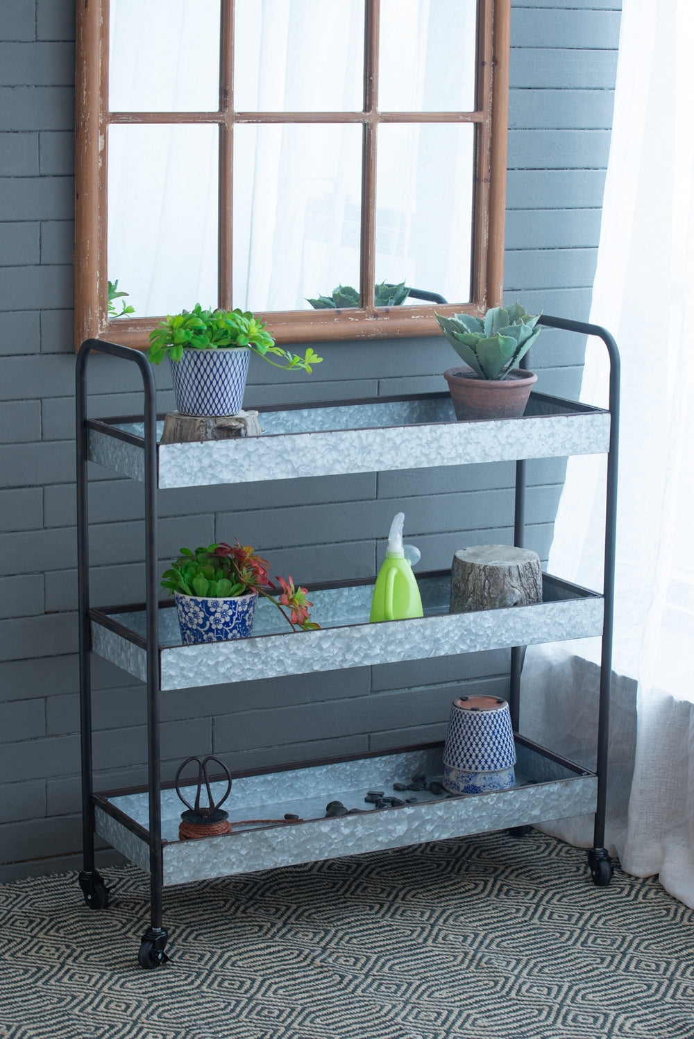 35X12.5X40" Homestead Galvanized Shelf Display 3 Tier Metallic Grey Casual,Classic,Farmhouse,Industrial,Modern Metal