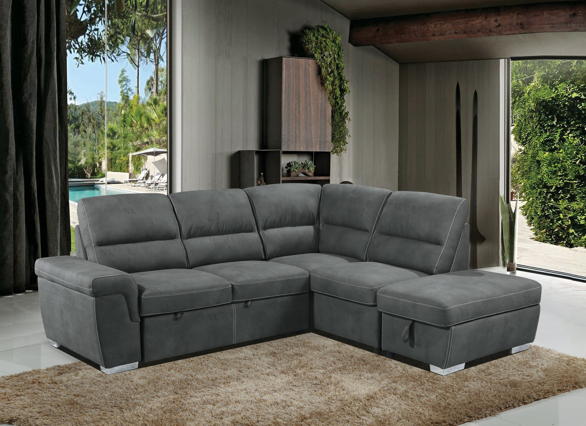 Sagira Sectional Sofa W Sleeper Gray Fabric Lv01023 Gray Fabric