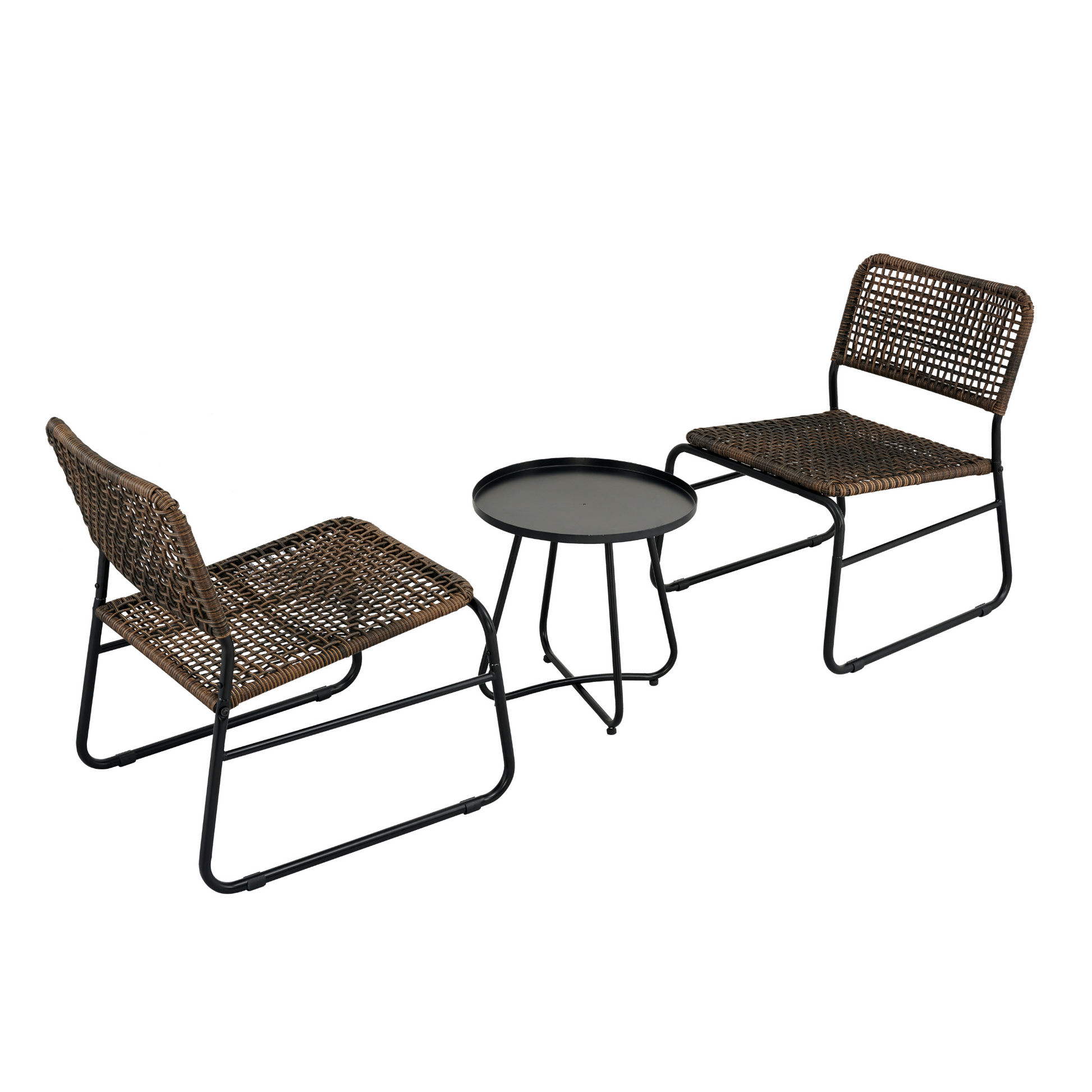 Patio Furniture Set 3 Piece Mixture Pattern Pe Rattan Steel Frame And Modern Round Table, Brown And Black No Sectional Black Brown Seats 2 Rust Resistant Frame Garden & Outdoor American Design,American Traditional,Antique,Vintage 2 Person Seating Group