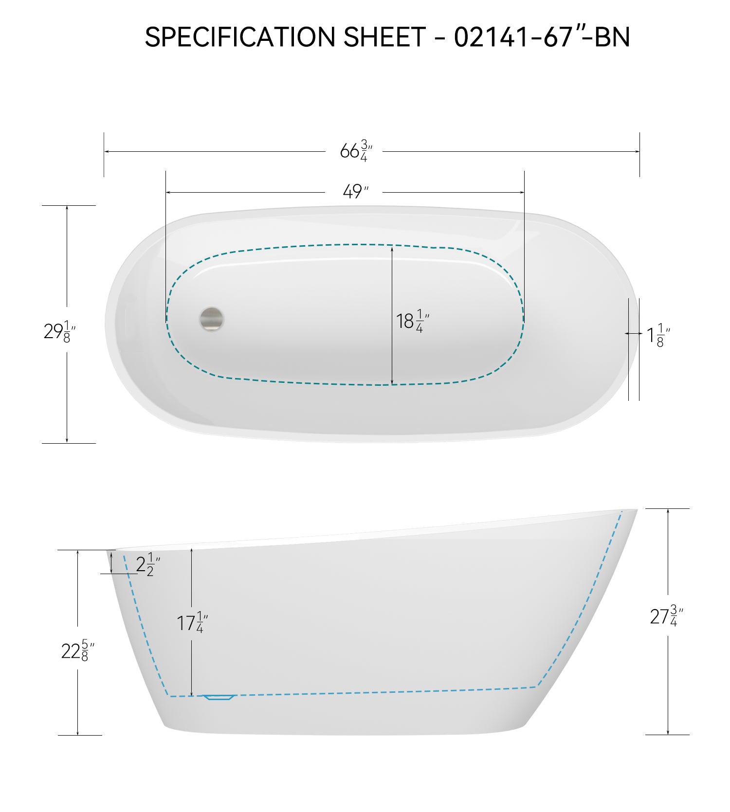 67'' Acrylic Freestanding Soaking Bathtub With Integrated Slotted Overflow And Brushed Nickel Toe Tap Drain, Cupc C Ertified, 02141 Bn Glossy White Oval Bathroom Freestanding Tubs Polished 61 69 In Contemporary Soaking Left Acrylic Acrylic