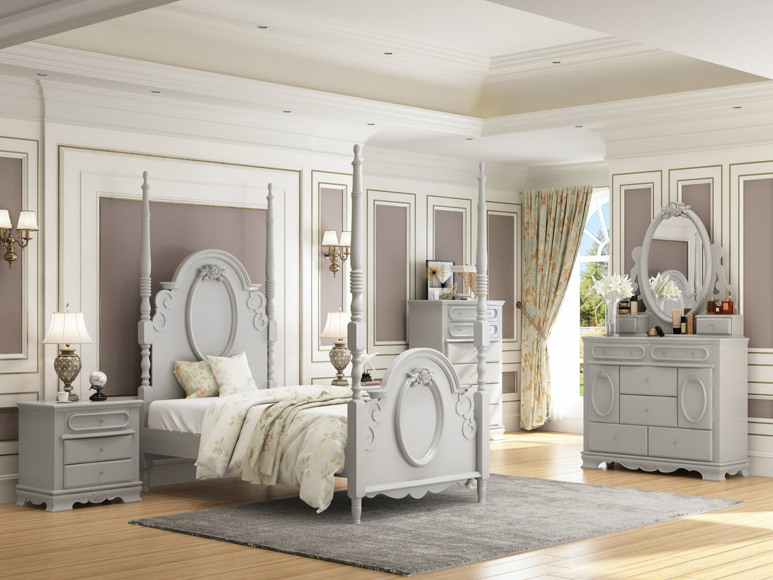 Flora Twin Bed Poster , Gray Finish Bd02204T Twin Gray Wood