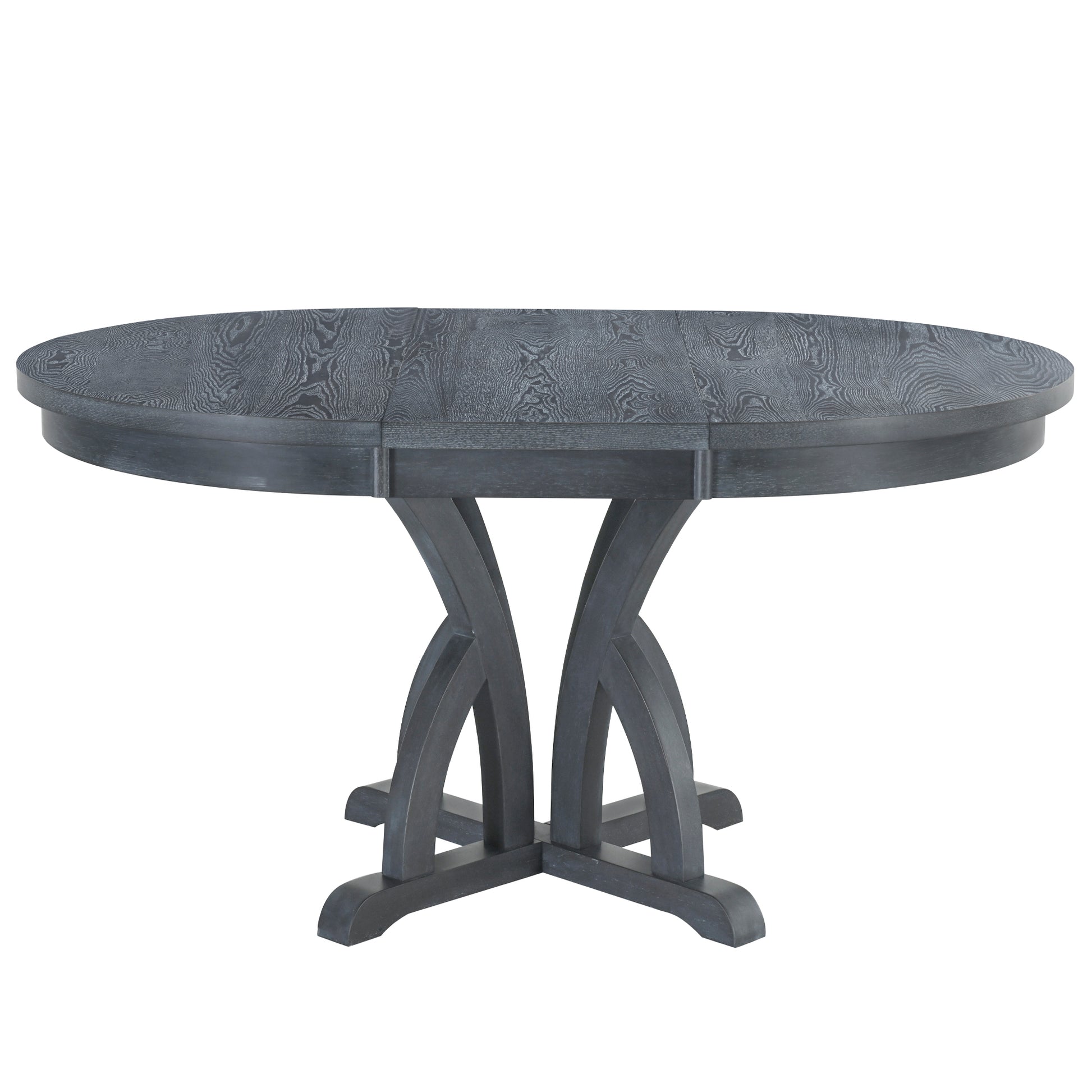 5 Piece Farmhouse Round Pedestal Extending Dining Table Set Extendable Kitchen Table Set With 15.8" Removable Leaf And Ladder Back Dining Chairs For Small Places, Black Wood Dining Room Extendable Rubberwood Oval Dining Table With Chair Upholstered Chair