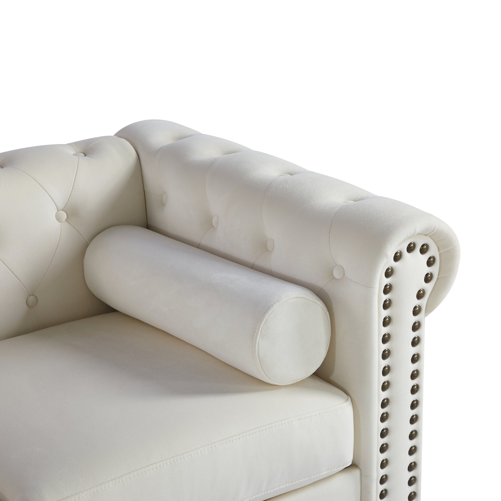 Classic Traditional Living Room Upholstered Sofa With Velvet Fabric Surface Chesterfield Tufted Fabric Sofa Couch, Large White White Primary Living Space Medium Soft Cushion Back Square Arms Foam Velvet 3 Seat