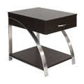 Modern Living Room Furniture 1Pc End Table With Drawer Bottom Shelf Espresso Finish Wood Chrome Metal Finish Unique Style Side Table Espresso Primary Living Space Modern Coffee & End Tables Wood Stainless Steel