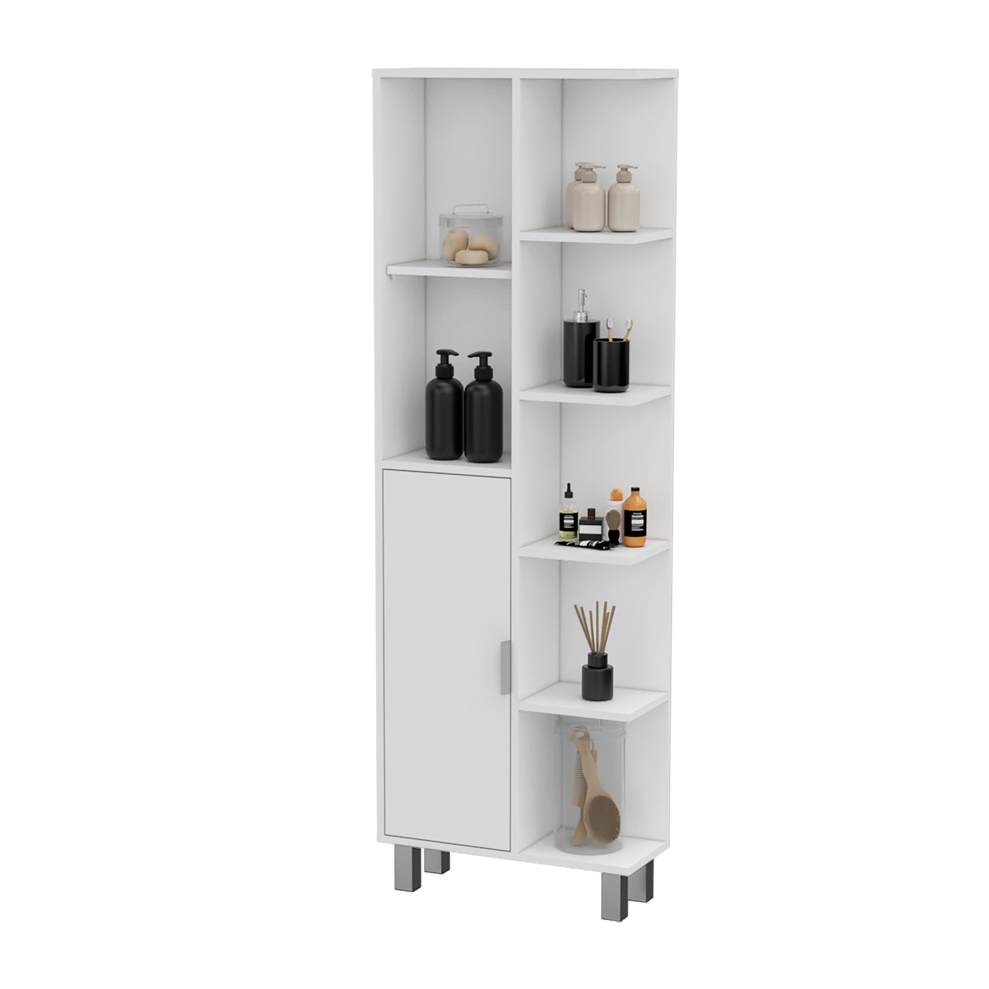 White 9 Shelf Linen Cabinet White 1 5 Up To 17 In 24 To 31 In Bathroom Freestanding 5 10 Inches Wood