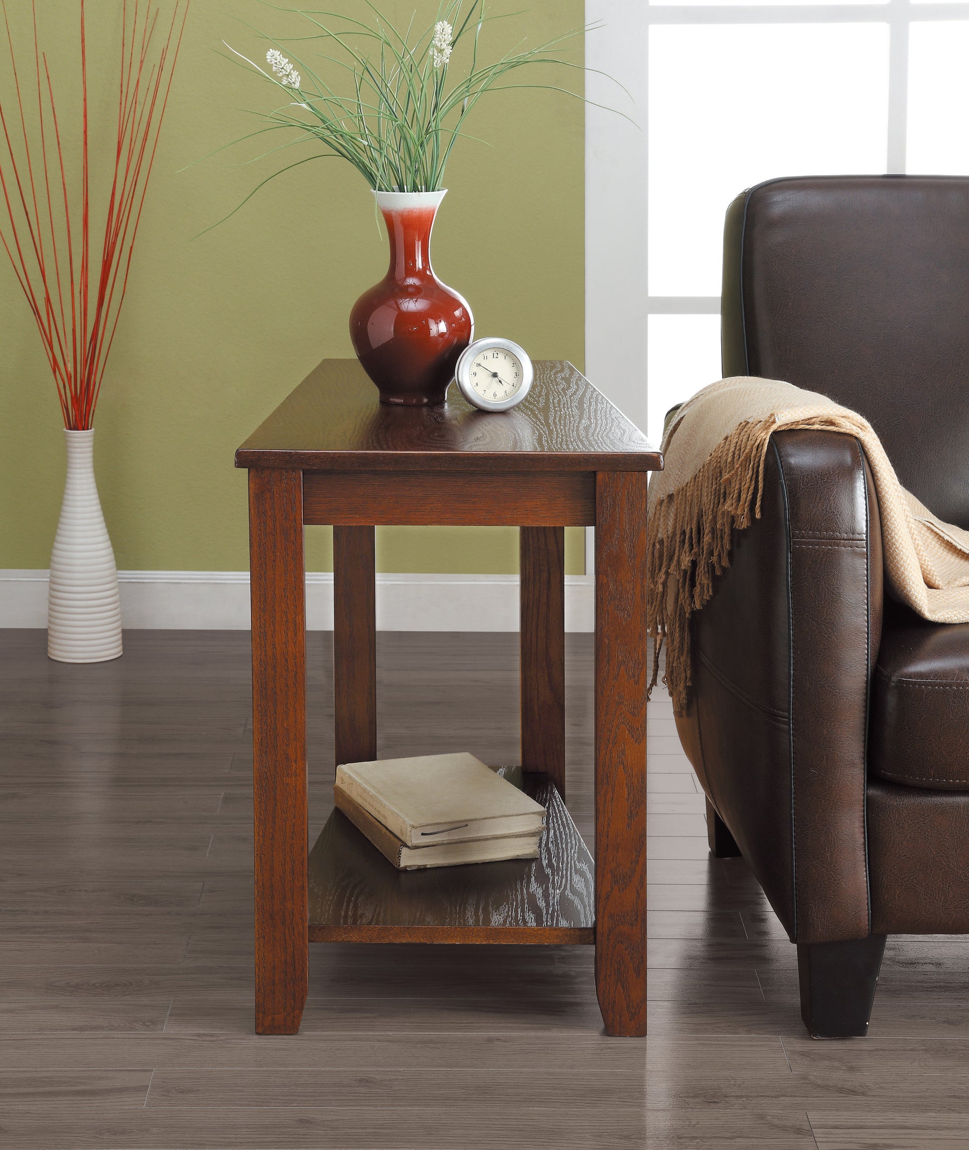 Contemporary Espresso Finish Chairside Table With Lower Shelf Wedge Shape Wooden Furniture 1Pc Side Table Espresso Contemporary Open Storage Coffee & End Tables Wood