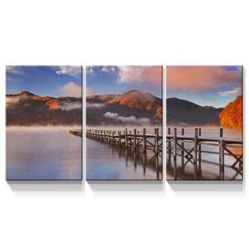 3 Panels Framed Jetty & Lake Canvas Wall Art Decor,3 Pieces Mordern Canvas Decoration Painting For Office,Dining Room,Living Room, Bedroom Decor Ready To Hang 2436In Thickness 1.5Inch Rectangle Framed Multicolor Oversized 41In Canvas Nature Scenes