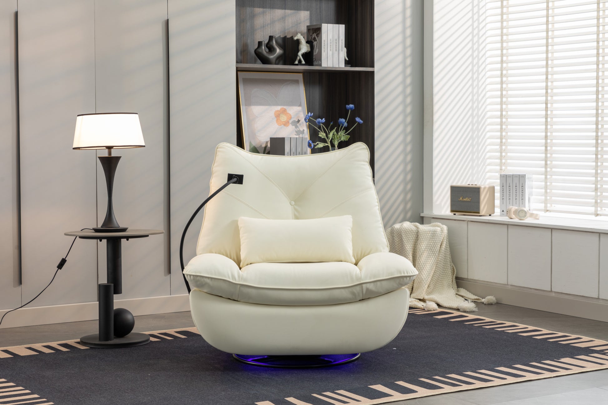 270 Swivel Glider Recliner Chair, Power Recliner Rocking Chair, Usb Port Charge For Nursery Chair With Atmosphere Lamp For Living Room Bedroom Apartment White Faux Leather