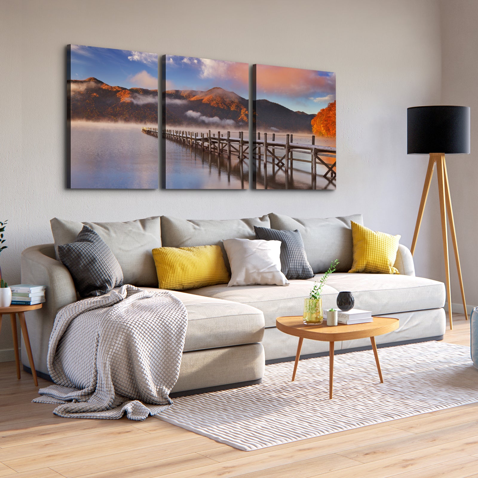 3 Panels Framed Jetty & Lake Canvas Wall Art Decor,3 Pieces Mordern Canvas Decoration Painting For Office,Dining Room,Living Room, Bedroom Decor Ready To Hang 2030In Thickness 1.5 Inch Rectangle Framed Multicolor Oversized 41In Canvas Nature Scenes